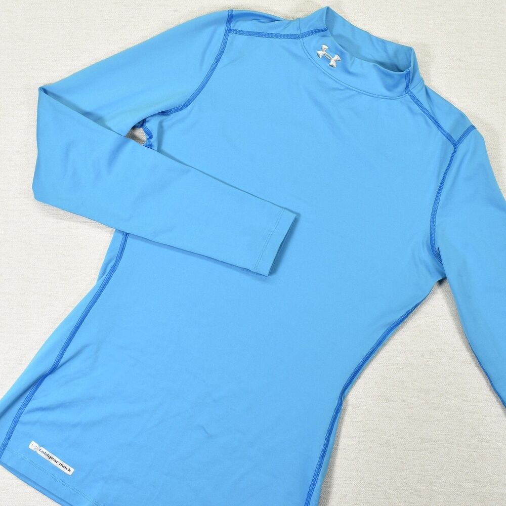 Womens Under Armour Cold Gear Blue Longsleeve Compression Mock Top Shirt Medium
